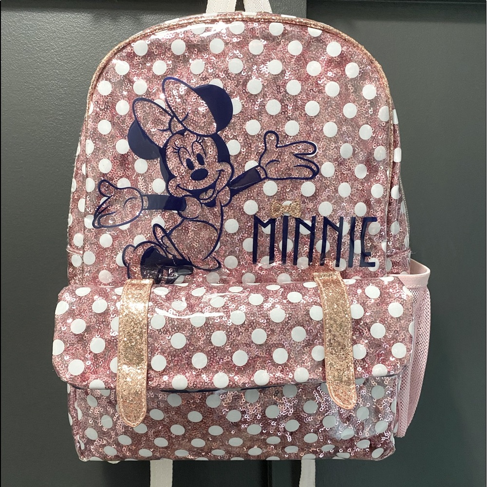 Disney Parks Backpack, Pink Sequins with Rose Gold